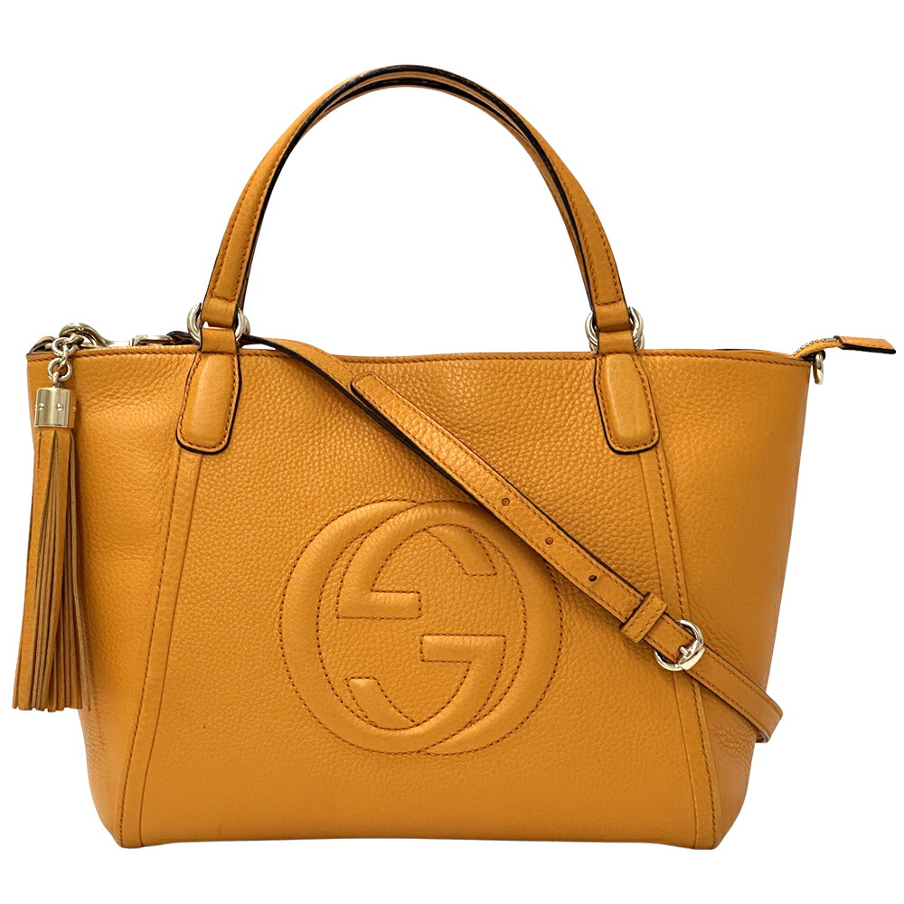 【全品5％OFF引き換え証散り散り中!】グッチ GUCCI 御徒面子 レディース ブランド名 ソーホー ハンドバック ショルダーバッグ 2way なめし革 オレンジ色 369176 トートバッグ 曲がった掛け 【中古】
