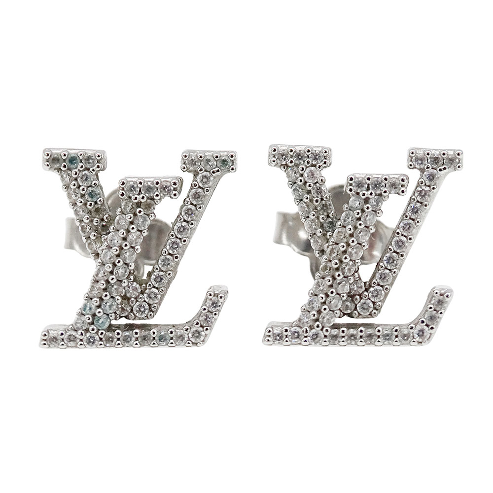 【全品最大10％OFF！14日20時から17日9時59分まで！】ルイ・ヴィトン LOUIS VUITTON ピアス レディース ブランド ラインストーン パラジウム ピアスLVアイコニックストラス シルバー M00608 大ぶり ロゴ おしゃれ 可愛い エレガント 【中古】 39,325円