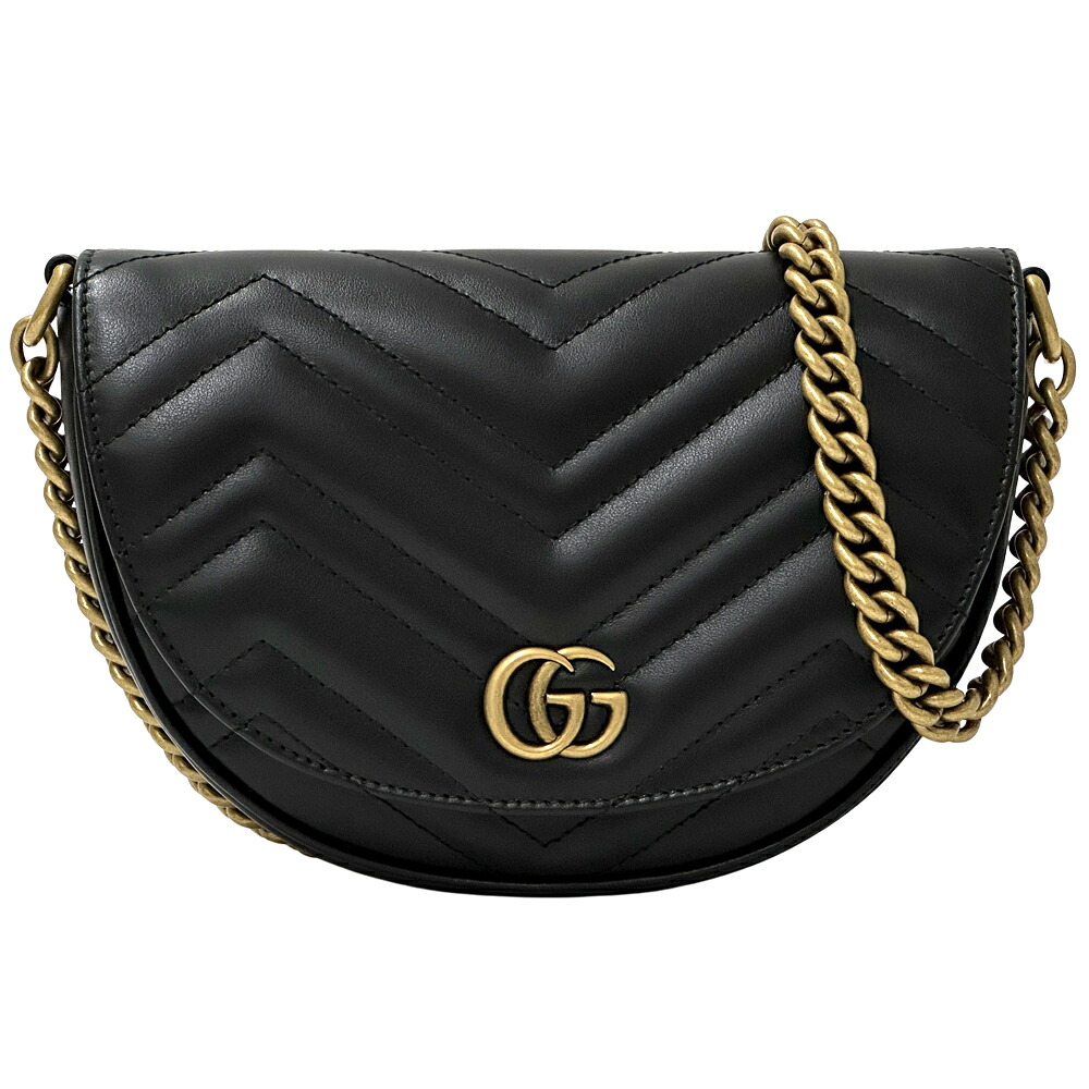 【全品9％OFF引き換え証！10日19時から！】グッチ GUCCI 御徒面子 レディース ブランド名 GGマーモント ショルダーバッグ なめし革 チェーン店肩部 黒いこと 746431 キルティング 曲がった掛け ミニ 【中古】