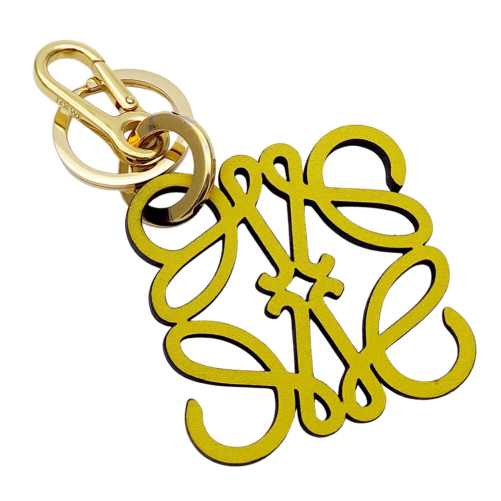 【全品最大10％OFF！14日20時から17日9時59分まで！】ロエベ LOEWE キーリング レディース メンズ ブランド キーホルダー バッグチャーム アナグラム レザー イエロー 黄色 おしゃれ 【中古】