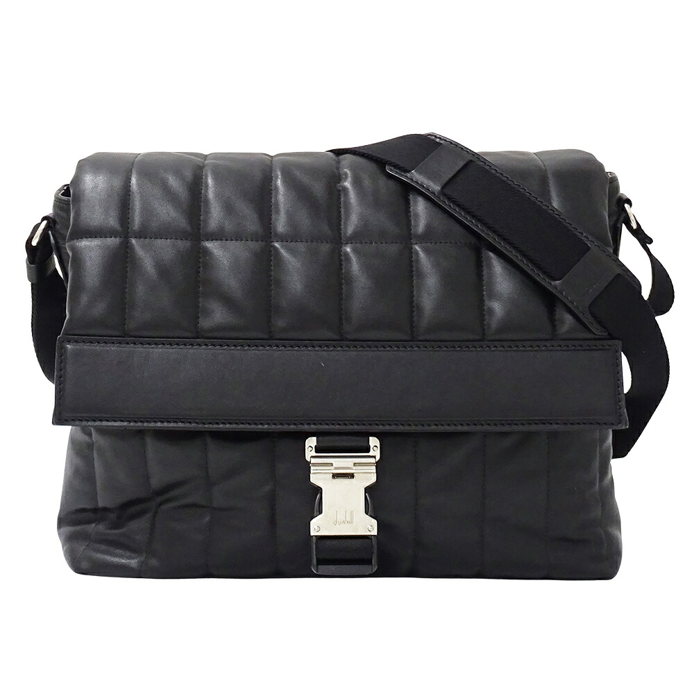 【全品5％OFF引き換え証散り散り中!】ダン吸血鬼 Dunhill 御徒面子 メンズ ブランド名 ショルダーバッグ なめし革 ローラガスメッセンジャー 黒いこと 黒 キルティング 今めかしい 【中古】
