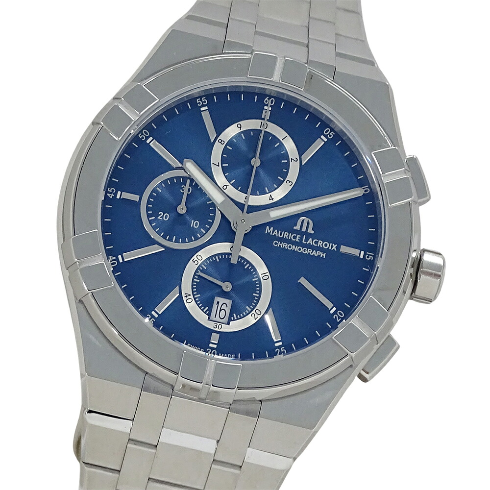 モーリスラクロア Maurice Lacroix アイコン AI1118-SS002-430-1 時計 メンズ ブランド クロノグラフ クオーツ QZ ステンレス SS シルバー ブルー 磨き済み 【中古】