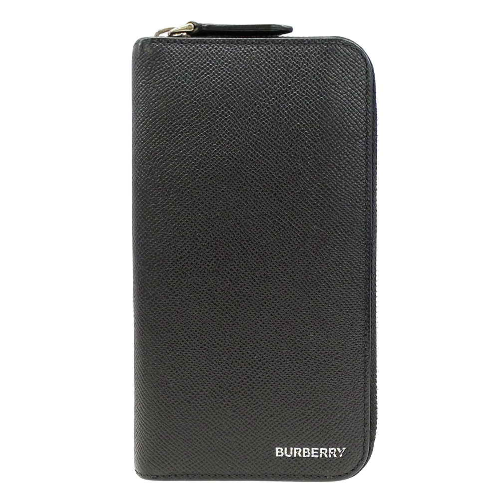 【全品最高限度10％OFF!9日20時から16日１時59分まで】赤ちょうちんバリー BURBERRY 札入れ メンズ ブランド名 長札入れ なめし革 黒いこと 8014650 ラウンドジッパー 無地 分かりやすい かっこ良い 大きめ 【中古】 メンズ財布-財布・ケース