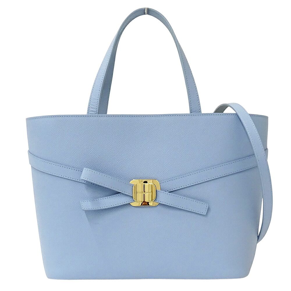 【全品最大限度10％OFF!9日20時から16日１時59分まで】フェラガモ  Ferragamo 御徒面子 レディース ブランド名 トートバッグ ショルダーバッグ 2way ニューヴァラプレート なめし革 ともし火青色 水色 シュロの葉 格好のいい 愛くるしい 【中古】 トートバッグ-バッグ・小物・ブランド雑貨-バッグ