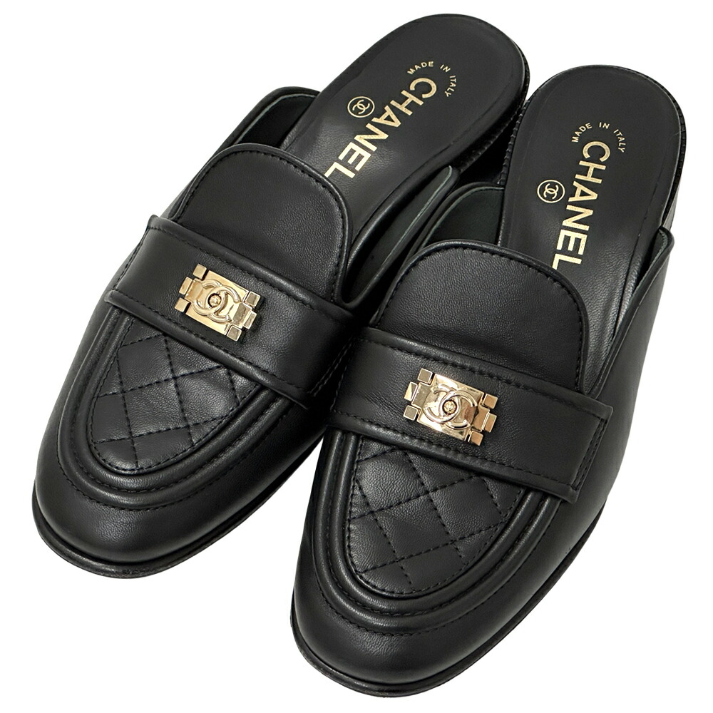 【全品5％OFF引き換え証散り散り中!】シャネル CHANEL ミュール 男の子シャネル レディース ブランド名 なめし革 黒いこと ゴールド金具 38 2/1 24.5珊 ココマーク 愛くるしい 雅びやか 【中古】
