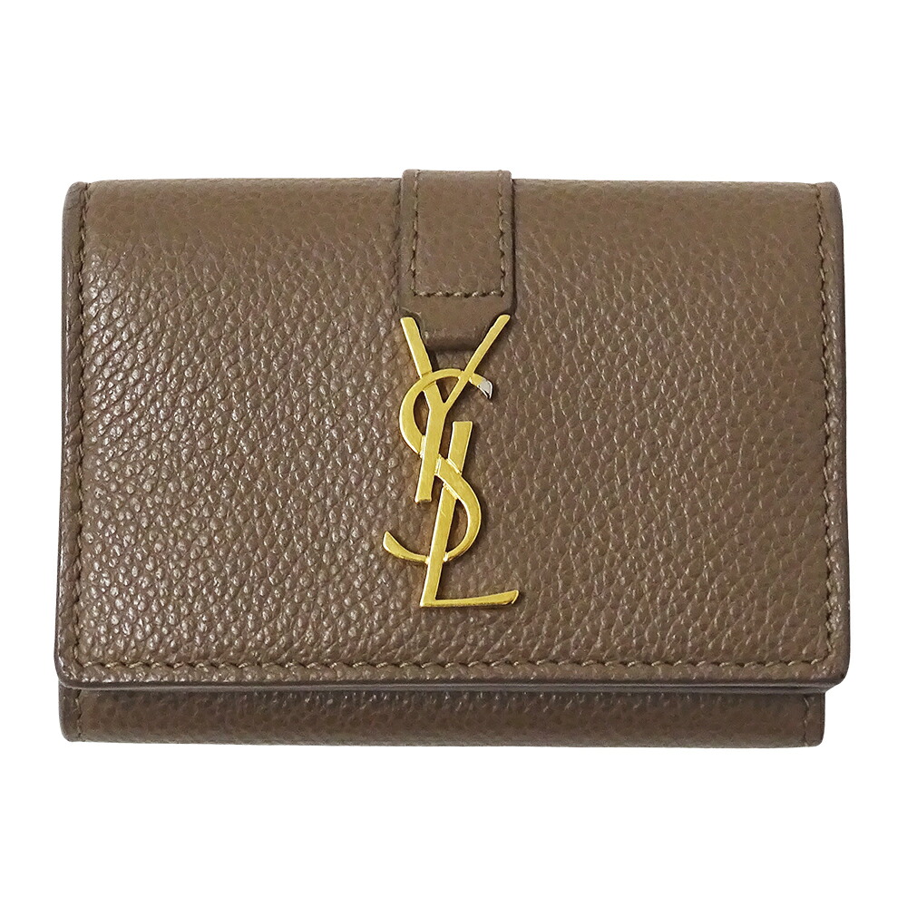 サンローラン SAINT LAURENT 紙入れ レディース ブランド名 三つ折り紙入れ なめし革 トープ 620287 ロゴタイプ ミニ紙入れ 小さめ 格好のいい 【中古】