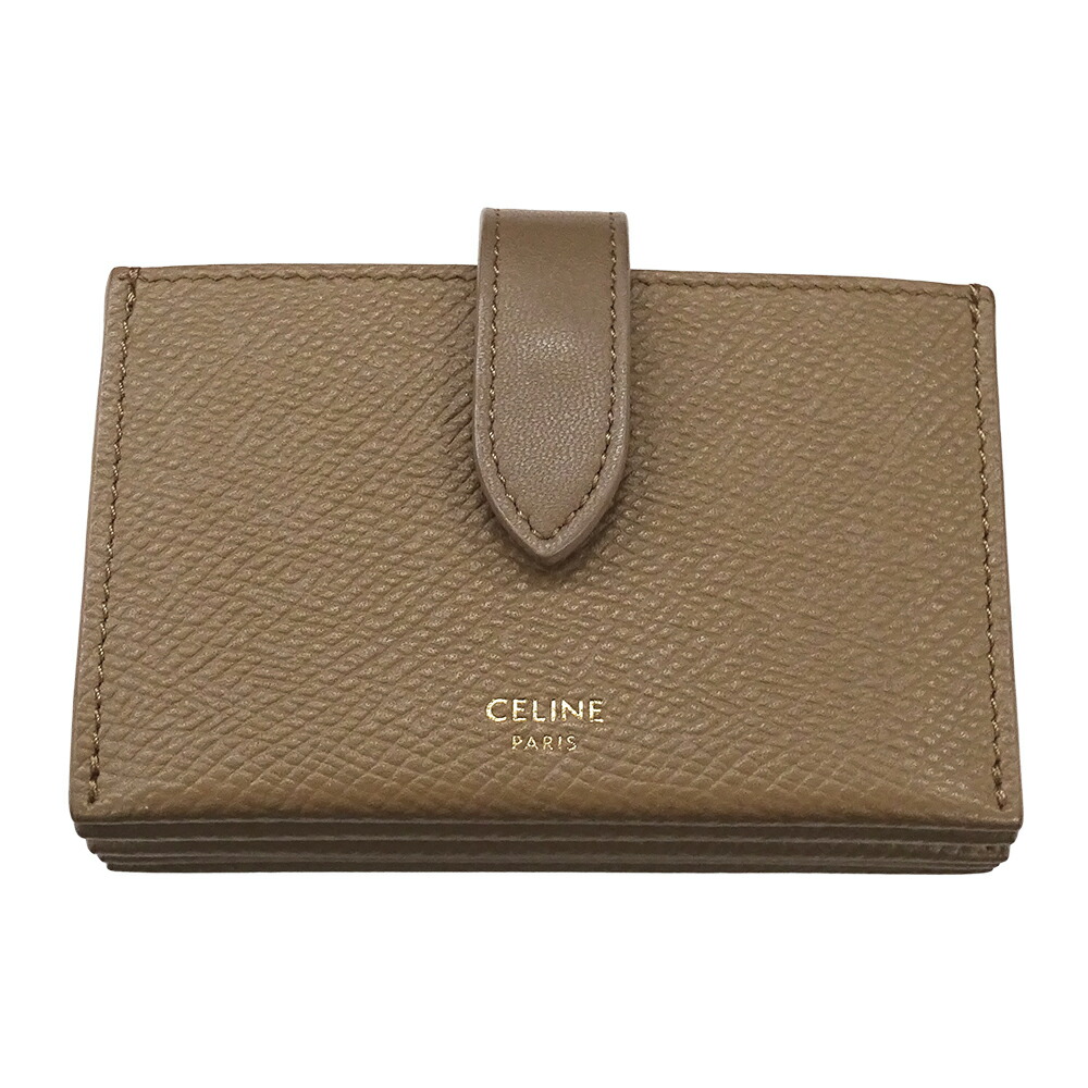 セリーヌ CELINE カードケース レディース メンズ ブランド 名刺入れ アコーディオン レザー ベージュ ブラウン おしゃれ 【中古】