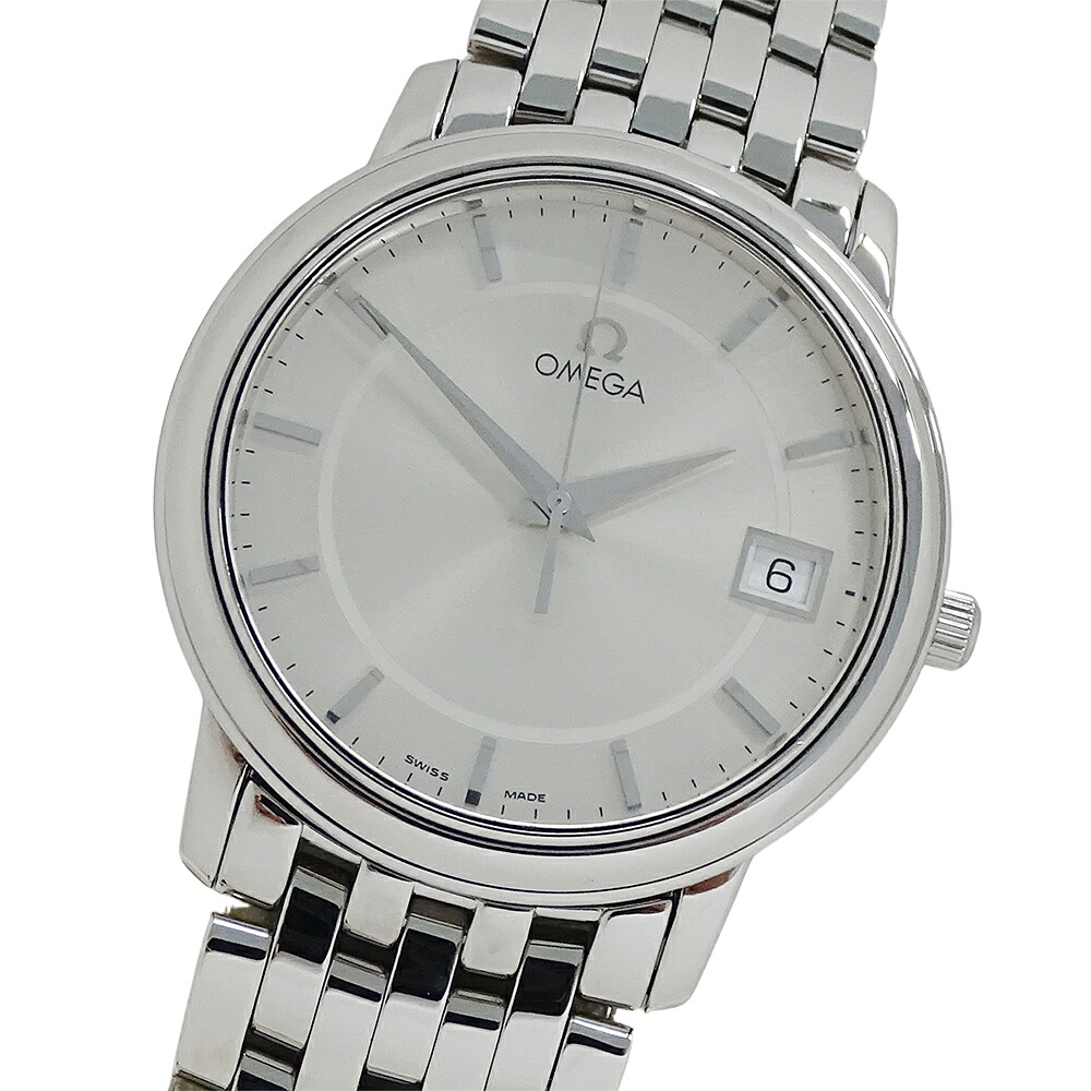 【全品9％OFFクーポン券！10日19時から！】ゼロ OMEGA 天魔波旬 プレ上演 4510.31 時辰儀 メンズ ブランド名 デイト 石英 QZ ステンレス鋼 SS しろがね色 磨き済み 【中古】
