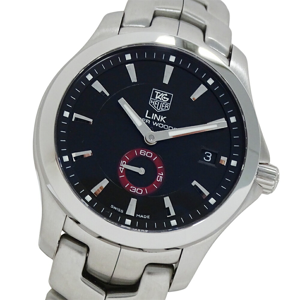 【全品9％OFFクーポン券！10日19時から！】タグホイヤー TAG Heuer 繋がり WJ2110 BA0570 時辰儀 メンズ ブランド名 虎ウッズ 8000本押さえる デイト 自動小銃一巻き AT ステンレス鋼 SS しろがね色 黒いこと 磨き済み 【中古】