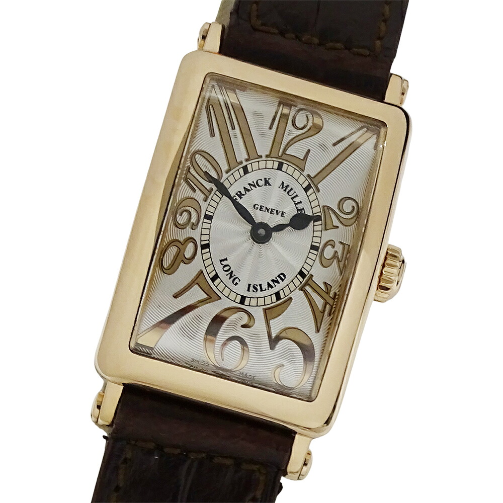 【全品5％OFF引き換え証離れ離れ中!】フランクミュラー FRANCK MULLER ロングアイランド 902QZ 時辰儀 レディース ブランド名 石英 QZ 750PG なめし革 サクラ色ゴールド 真四角 磨き済み 【中古】