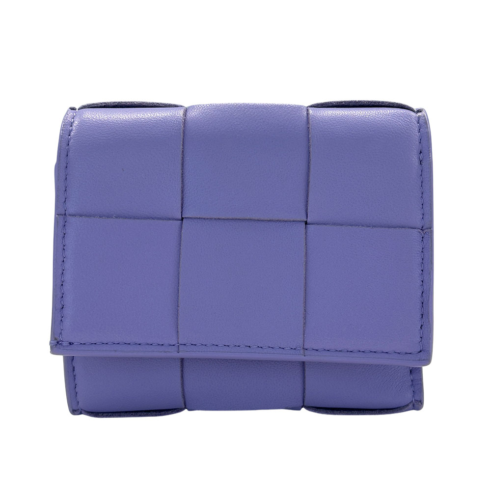 ボッテガ・ヴェネタ BOTTEGAVENETA 紙入れ レディース メンズ ブランド名 三つ折り紙入れ  カーフレザー テープ スモール ウォレット パープル 【中古】