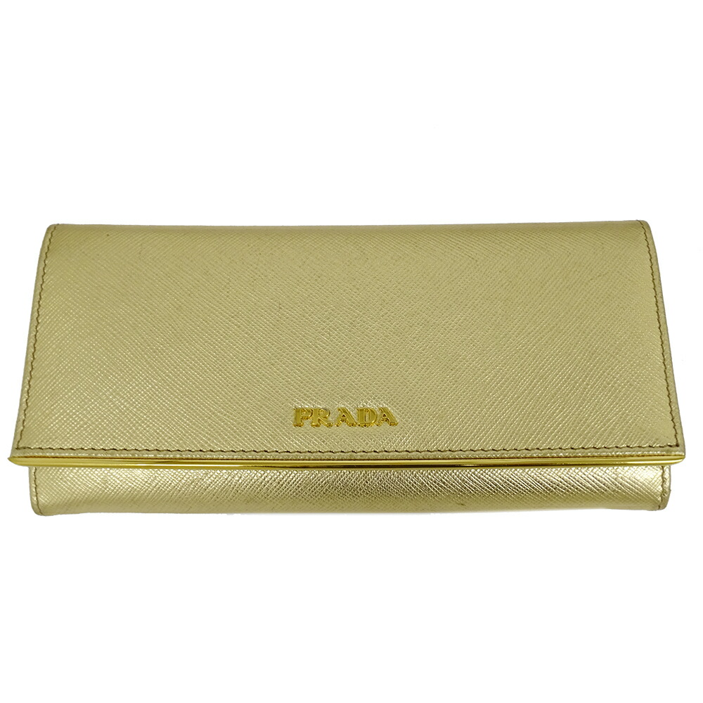 プラダ PRADA 紙入れ レディース ブランド名 長紙入れ  サフィアーノ 金属元素 ゴールド 1MH132 格好のいい 成年者  【中古】