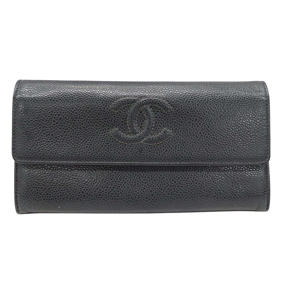 【5.5万円以上5000円OFFクーポン！１９日２０時から26日1時59分まで】シャネル CHANEL 財布 レディース ブランド 長財布 キャビアスキン チャコールグレー フラップ式 おしゃれ ロゴ 上品 大人 【中古】｜ブランドベイ