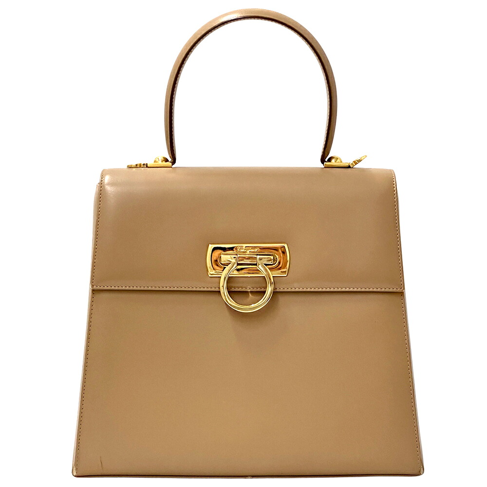【全品5％OFF引き換え証離れ離れ中!】フェラガモ Ferragamo 御徒面子 レディース ブランド名 ガンチーニ ハンドバック なめし革 ベージュ 手持ち 無地 分かりやすい 今めかしい 成年者 雅びやか 【中古】