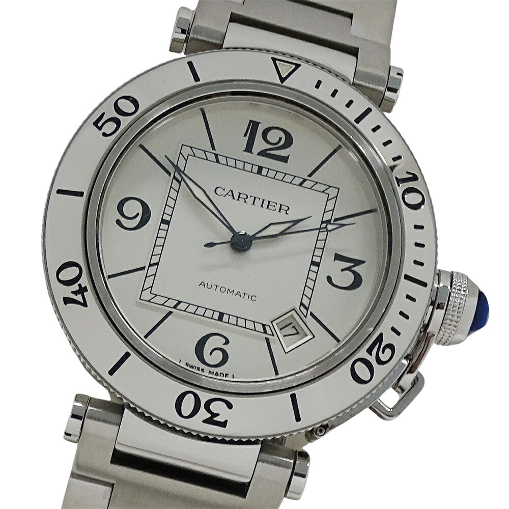【全品5％OFF引き換え証散り散り中!】カルティエ Cartier 時辰儀 メンズ ブランド名 パシャ シータイマー デイト 自動小銃一巻き AT ステンレス鋼 SS W31080M7 しろがね色 磨き済み 【中古】