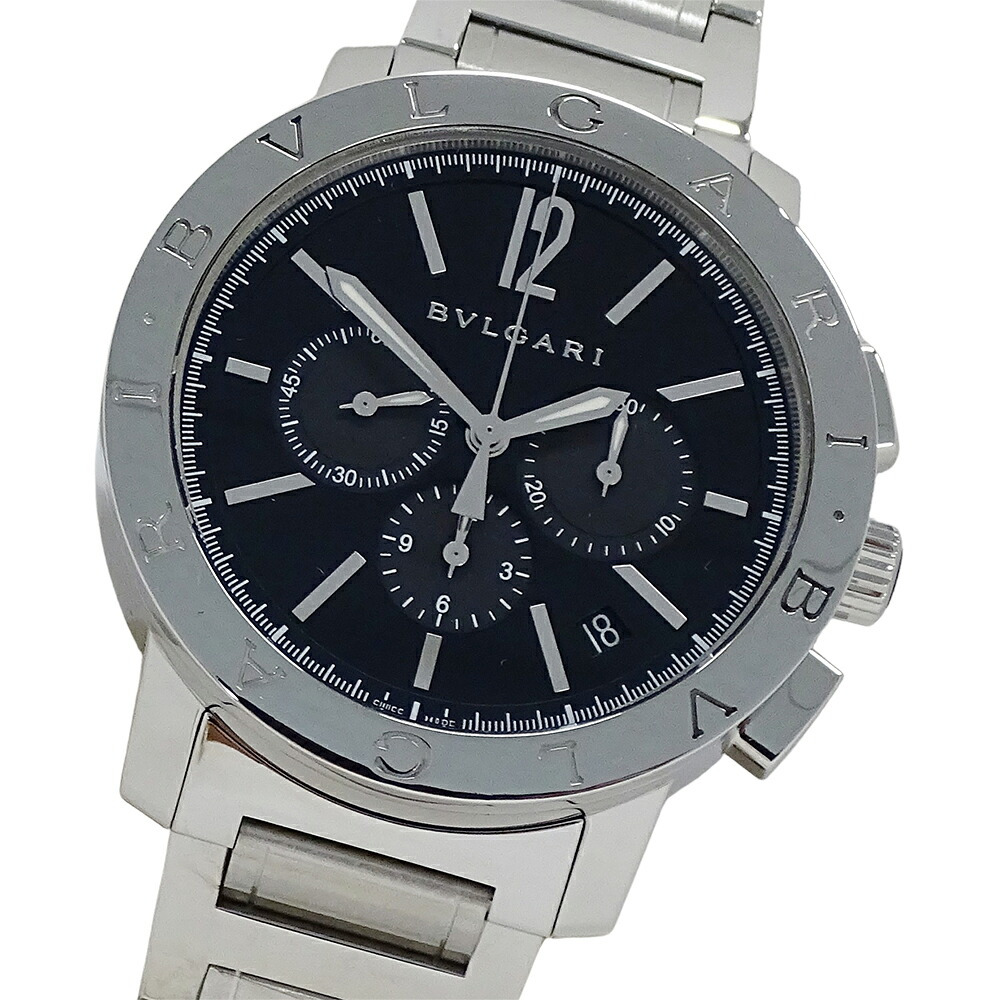 【全品5％OFF引き換え証散り散り中!】ブルガリ BVLGARI 時辰儀 メンズ ブランド名 ブルガリブルガリ クロノグラフ 自動小銃一巻き AT ステンレス鋼 SS BB41SCH しろがね色 黒いこと 磨き済み 【中古】