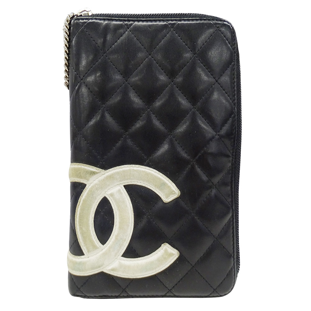 【全品5％OFFクーポン券別れ別れ中!】シャネル CHANEL 銭入れ レディース ブランド名 長銭入れ カンボン 子ヒツジ人はだ 黒いこと しろがね色金具 ラウンドチャック 今めかしい ロゴタイプ キルティング 【中古】