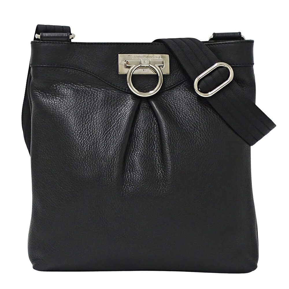 【全品5％OFF引き換え証離れ離れ中!】フェラガモ Ferragamo 御徒面子 レディース ブランド名 ショルダーバッグ ガンチーニ なめし革 黒いこと 黒 曲がった掛け 今めかしい 【中古】