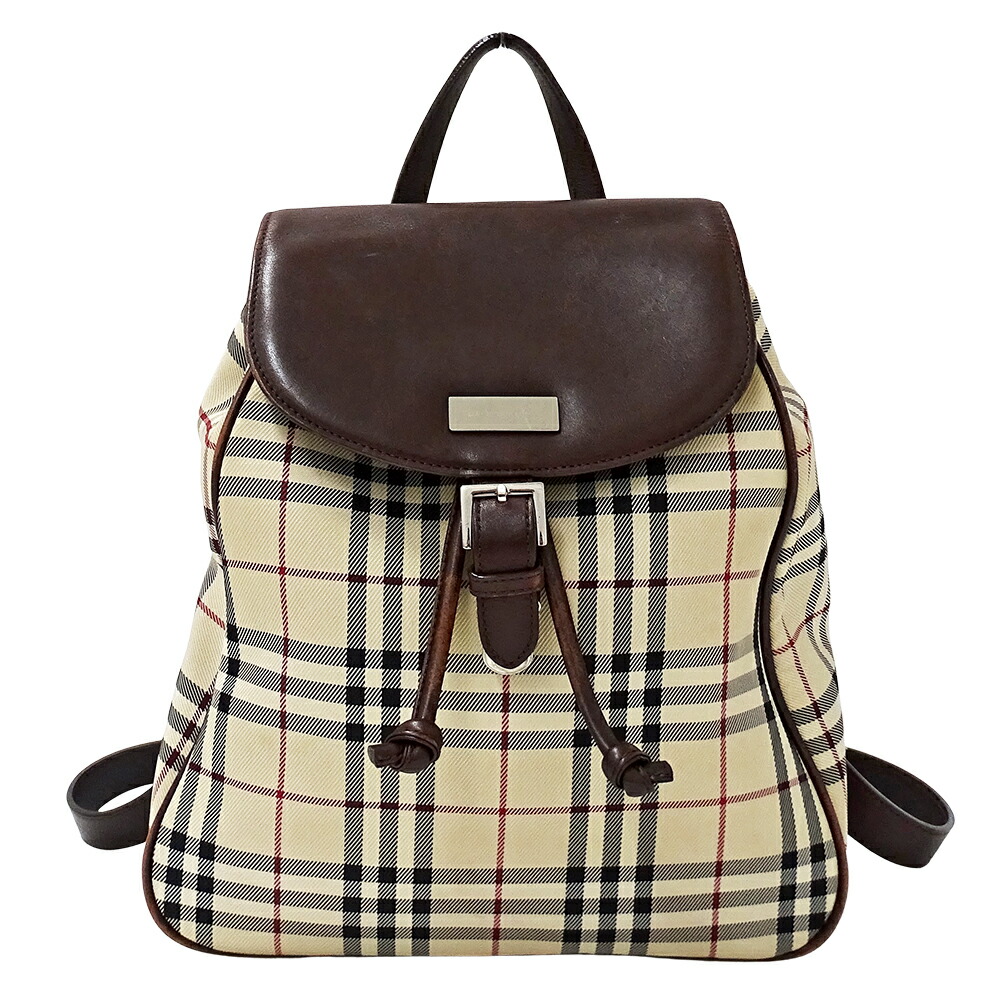 【全品5％OFF引き換え証離れ離れ中!】バーバリー BURBERRY 御徒面子 レディース ブランド名 背嚢 帆布 なめし革 ベージュ 赤銅色 読み合わせる ミニ背嚢 小さめ 今めかしい 【中古】