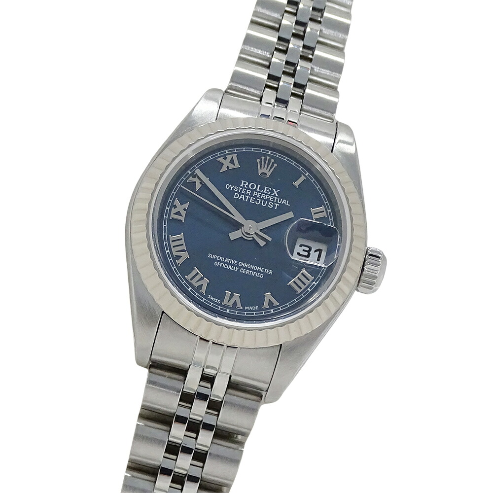ロレックス ROLEX デイトジャスト 79174 K番 時辰儀 レディース ブランド名 自動小銃一巻き AT ステンレス鋼 SS 白いことゴールド WG しろがね色 青色 永遠の都 磨き済み 【中古】