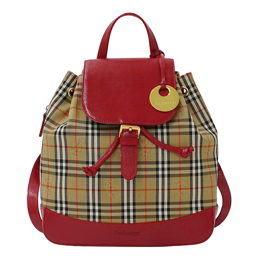 【全品5％OFFクーポン券別れ別れ中!】バーバリーズ Burberrys 御徒面子 レディース ブランド名 背嚢 うしろ側容器に並べる 帆布 なめし革 ベージュ 赤いこと 赤 ミニ背嚢 小さめ 今めかしい 【中古】