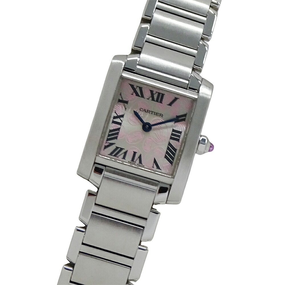 カルティエ Cartier 時辰儀 レディース ブランド名 タンクフランセーズ SM 2006年クリスマス押さえる 石英 QZ ステンレス鋼 SS W51031Q3 しろがね色 さくら色 磨き済み 【中古】