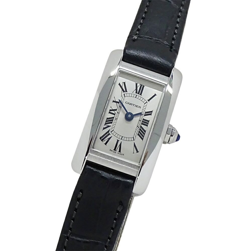 カルティエ Cartier 時辰儀 レディース ブランド名 貯蔵タンクアメリカン ミニ 石英 QZ ステンレス鋼 SS なめし革 WSTA0032 真四角 磨き済み 【中古】