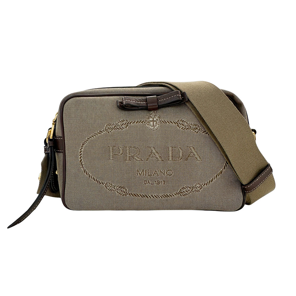 【5.5万円以上5000円OFFクーポン!19日20時から26日1時59分まで】プラダ PRADA バッグ レディース ブランド ロゴジャガード ショルダーバッグ ナイロン キャンバス ベージュ ブラウン 1BH089 コンパクト 斜め掛け クロスボディ おしゃれ 【中古】|ブランドベイ