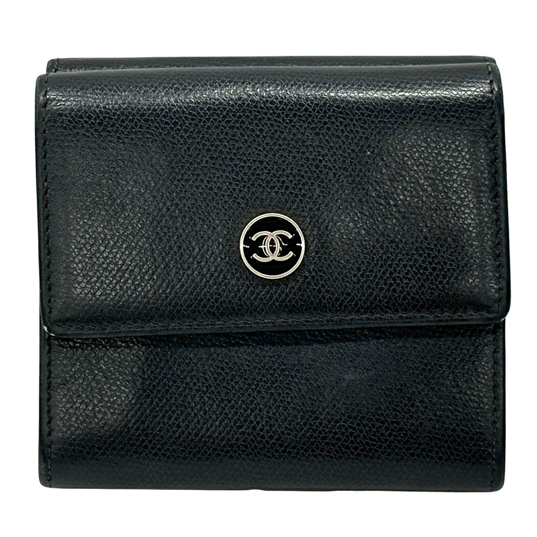 シャネル CHANEL 紙入れ ココボタン レディース ブランド名 二つ折り紙入れ なめし革 黒いこと 無地 分かりやすい 格好のいい 成年者 窈窕たる ロゴタイプ 御膳上等感 【中古】