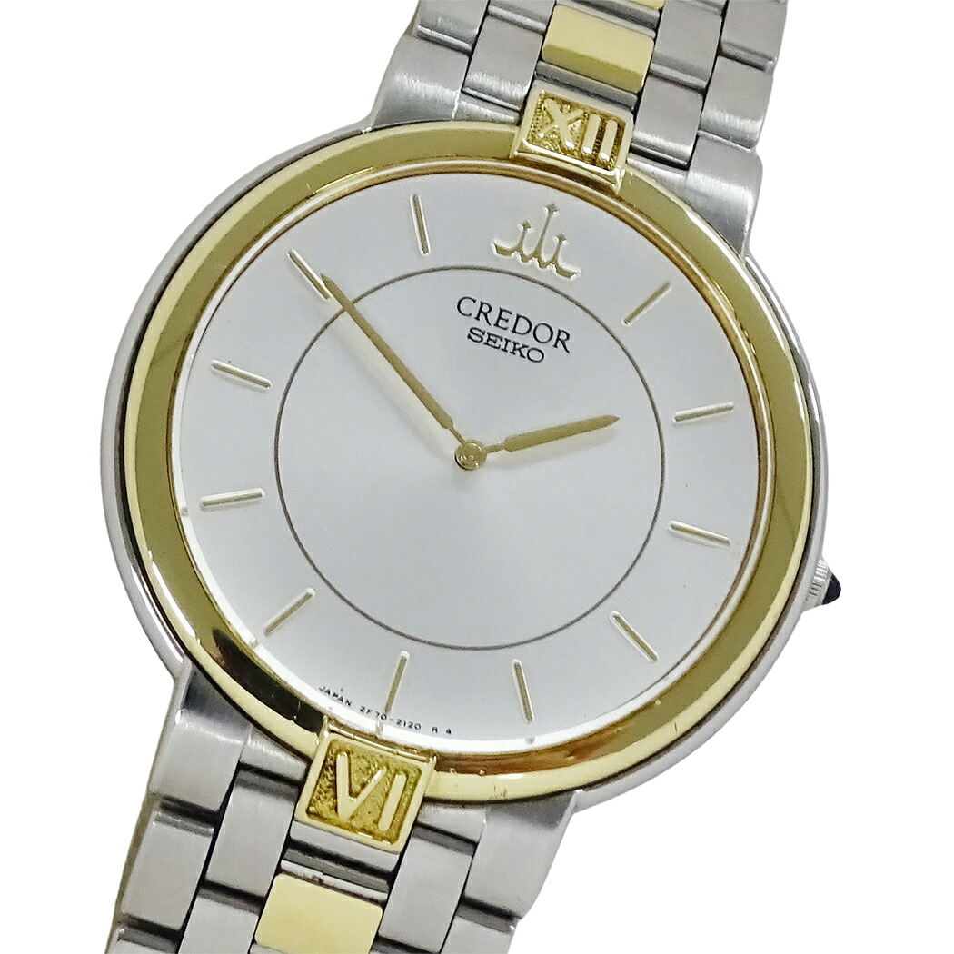 【5.5万円以上5000円OFFクーポン!19日20時から26日1時59分まで】セイコー SEIKO クレドール 2F70-0640 時計 メンズ ブランド クオーツ QZ ステンレス SS 18KTベゼル 磨き済み 【中古】|ブランドベイ