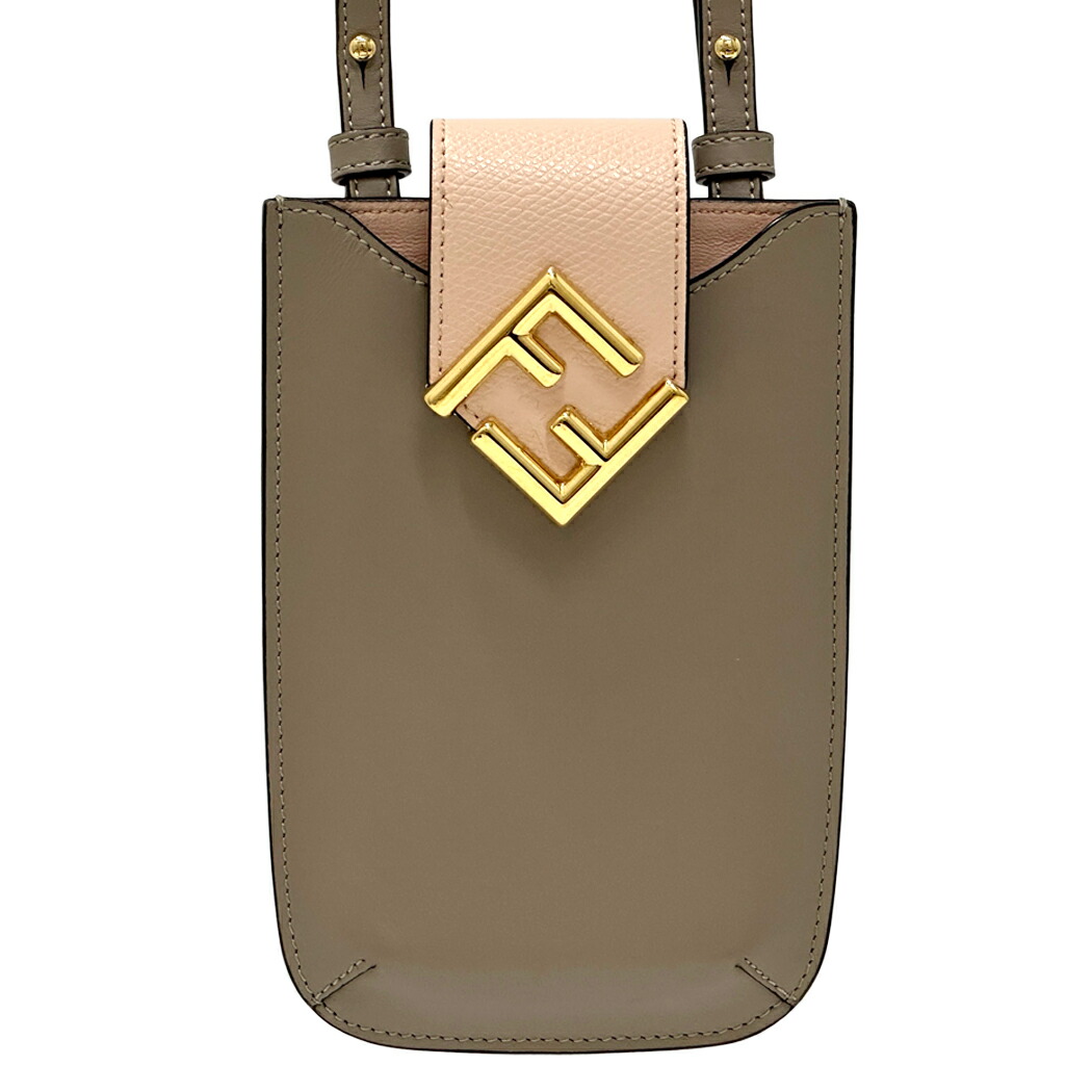 【5.5万円以上5000円OFFクーポン!19日20時から26日1時59分まで】フェンディ FENDI バッグ レディース ブランド FFダイヤモンド ショルダーバッグ レザー フォンポーチ グレージュ ピンク ゴールド金具 ポシェット スマホホルダー 小さめ おしゃれ 【中古】|ブランドベイ