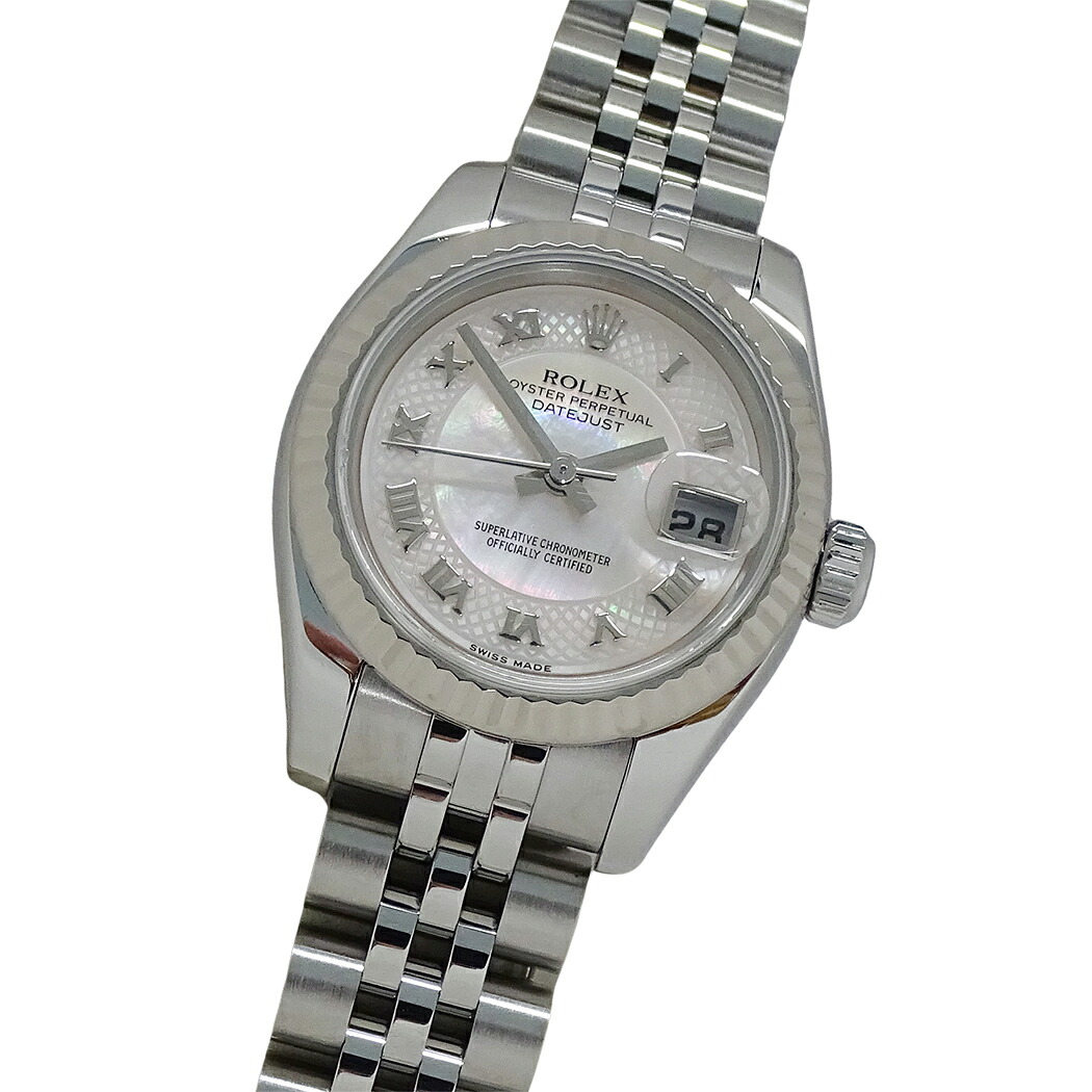 【5.5万円以上5000円OFFクーポン!19日20時から26日1時59分まで】ロレックス ROLEX デイトジャスト 179174NR D番 時計 レディース ブランド シェル 自動巻き AT ステンレス SS ホワイトゴールド WG シルバー 磨き済み 【中古】|ブランドベイ