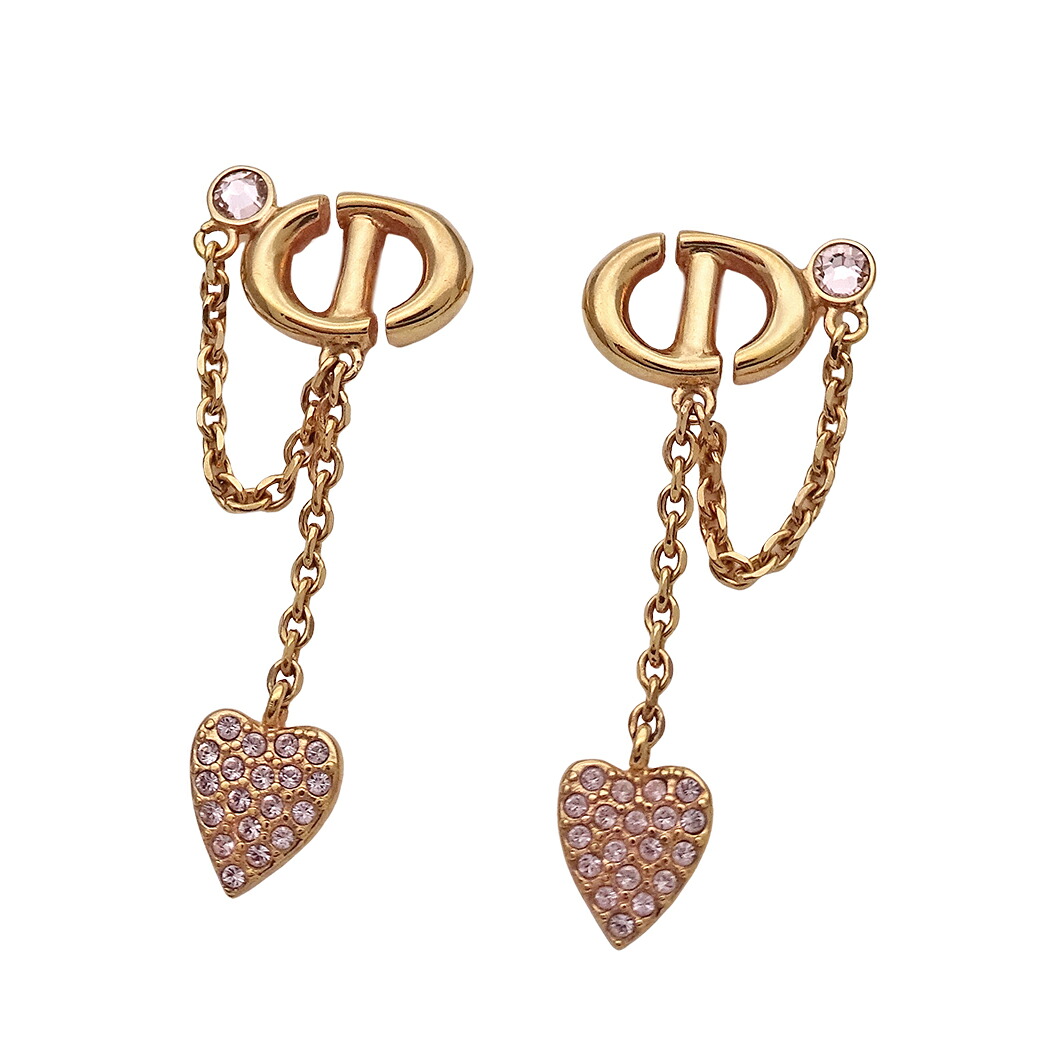 ディオール Dior ピアス レディース ブランド ラインストーン ゴールド CDロゴ ハート 【中古】|ブランドベイ