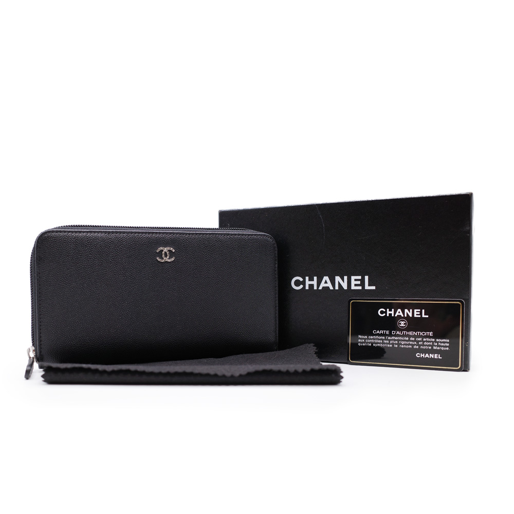 定番入荷 10 CHANEL キャビアスキン セブルガ ラウンドファスナー 長