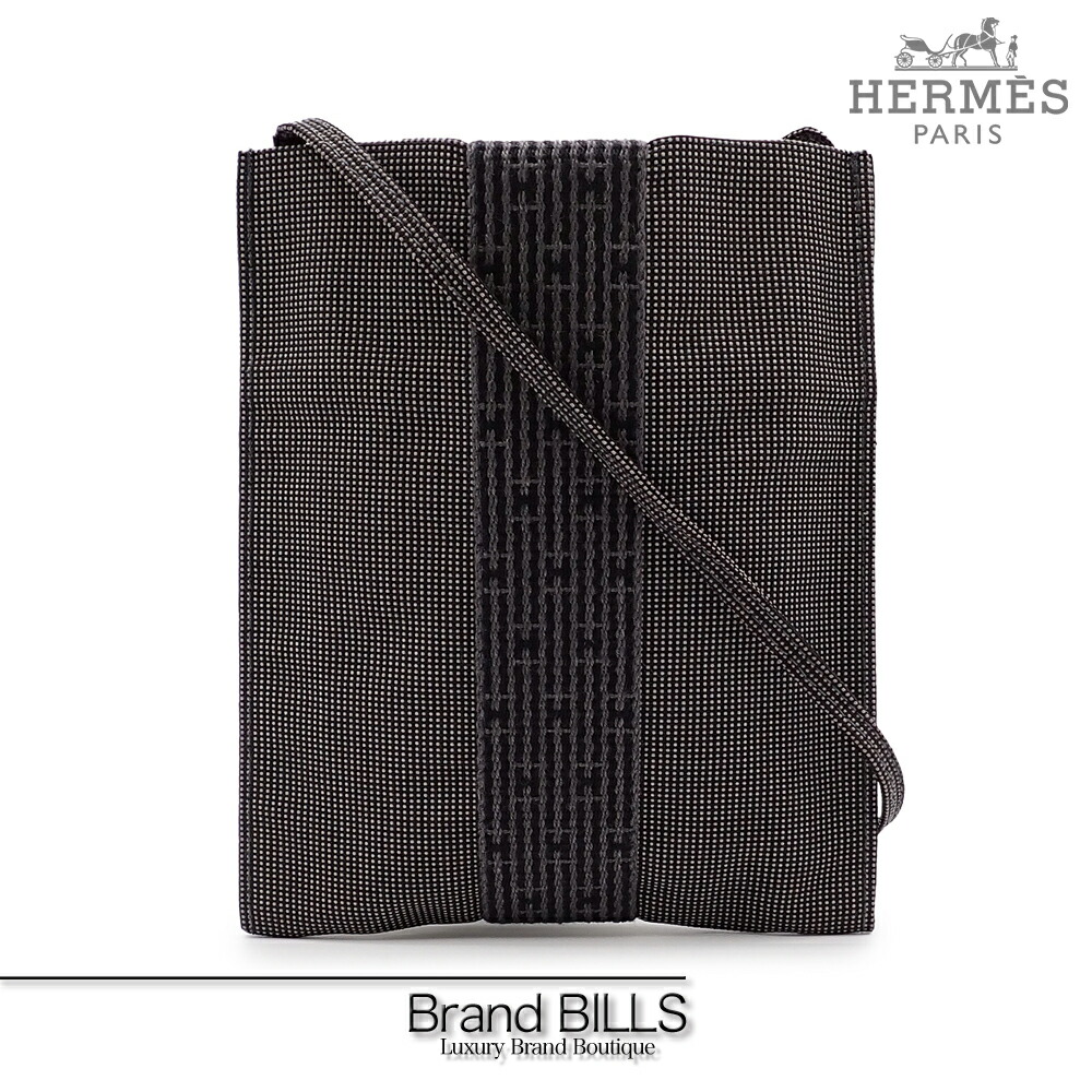 美品 HERMES エルメス エールライン ポシェット ショルダーバッグ HERMES エルメス エールラインポシェット グレー 斜めがけ