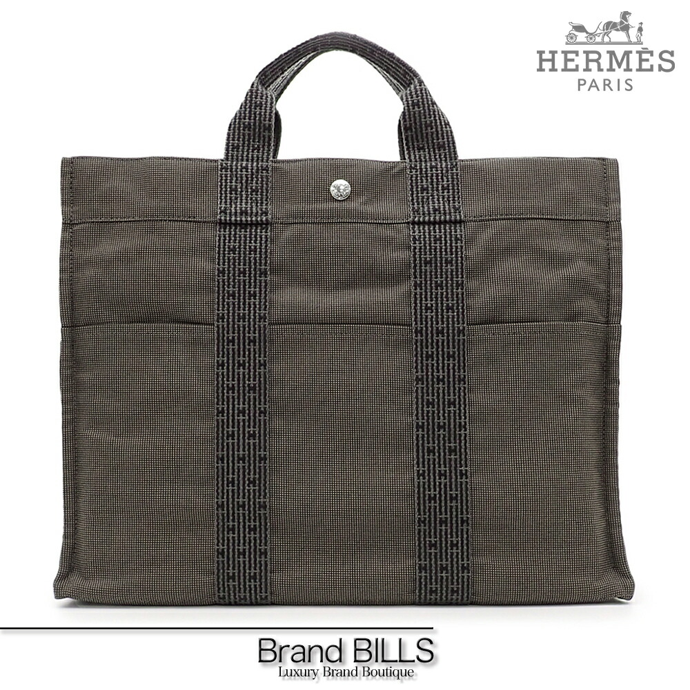 未使用品 HERMES エルメス エールライン トートMM トートバッグ ビジネスバッグ ナイロンキャンバス グレー シルバー金具 100951M 送料無料 【中古】