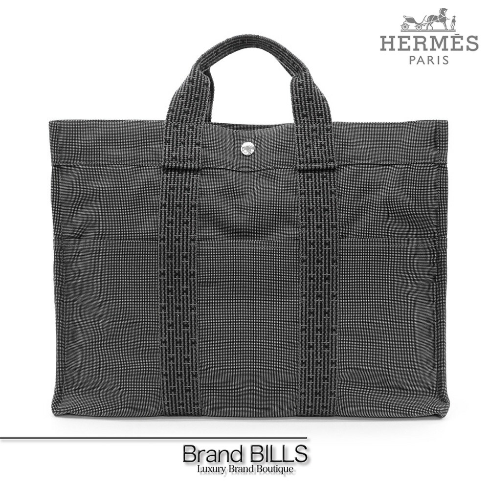 美品 エルメス エールライン MM トートバッグ A4 キャンバス シルバー金具