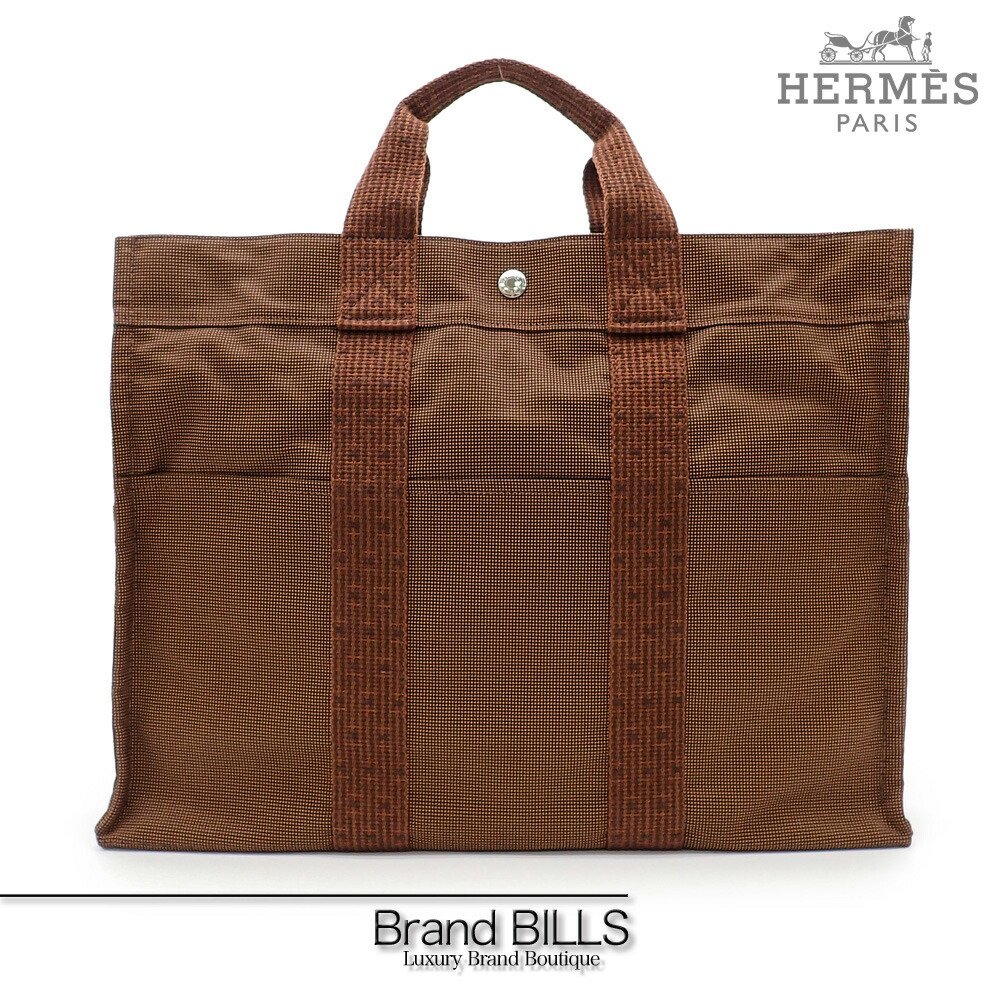 未当てはめる品 HERMES エルメス 金切り声生産ライン トートMM ユニ一発やる トートバッグ ナイロン帆布 黒茶 赤銅色 100951M 貨物輸送無料 【中古】