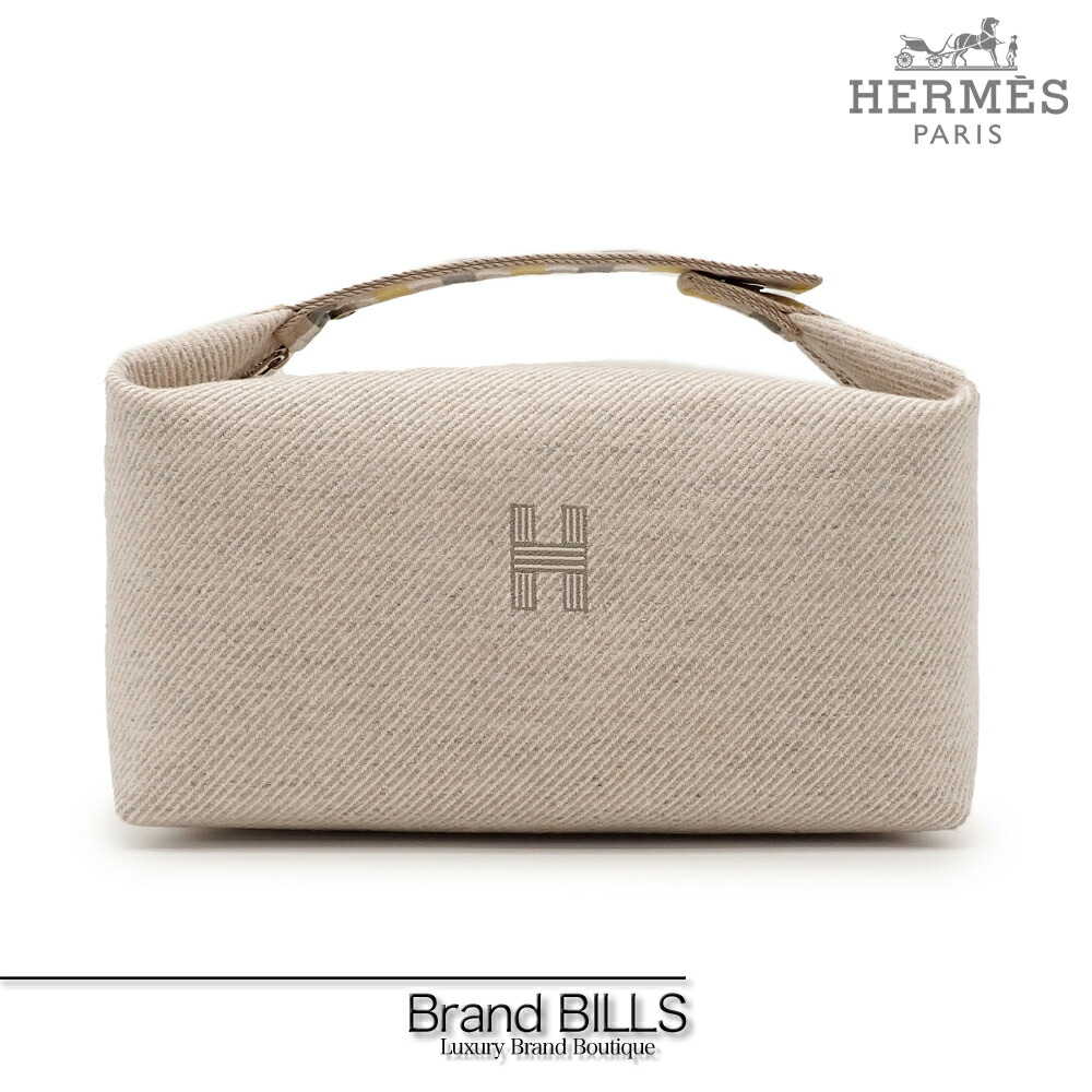 未当て嵌める品 HERMES エルメス ブリッド・ア・ブラック オ・カレ GM 合切袋 ハンドバック セーグルウール トワル・シェヴロン ベージュ系 H103803M 貨物輸送無料 【中古】 ハンドバッグ-レディースバッグ