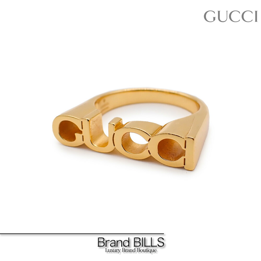 未使用品 GUCCI グッチ ロゴリング 指輪 リング アクセサリー Mサイズ メタル ゴールド 773855 送料無料 【中古】