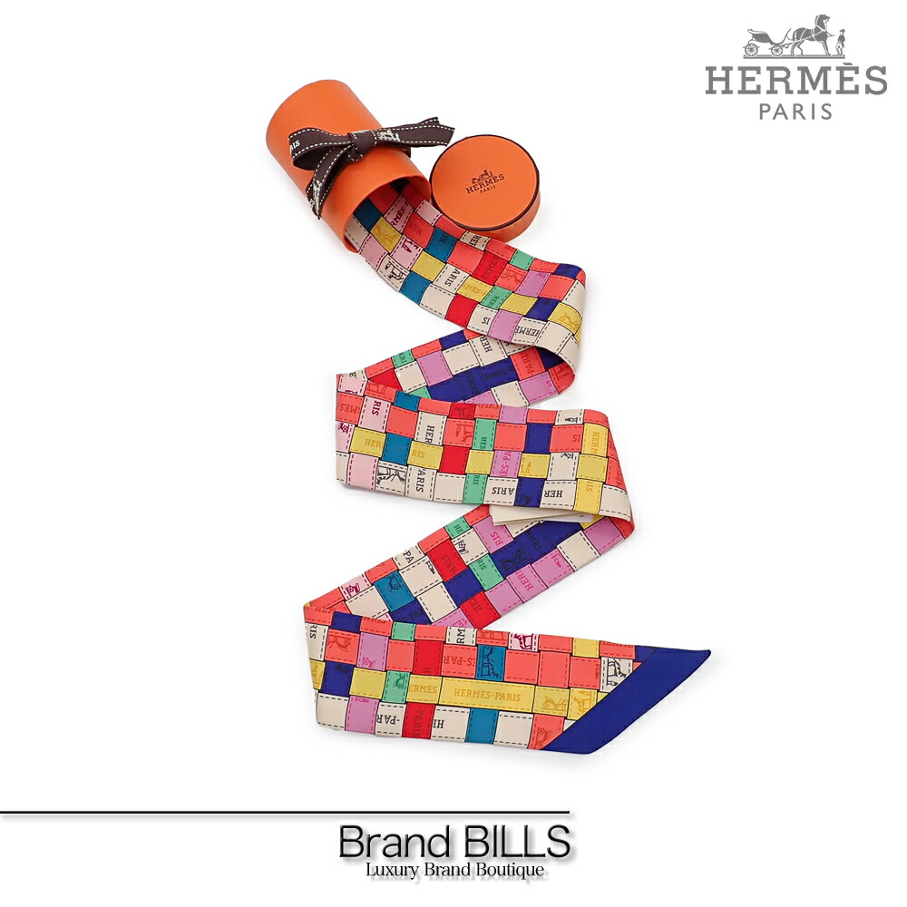 未当て嵌める品 HERMES エルメス ツイロバート・エドワード・リー シュロの葉えり巻き ボルデュックチェック 絹地 青色 ジョーヌ マルチ色合い H062408S 貨物輸送無料 【中古】