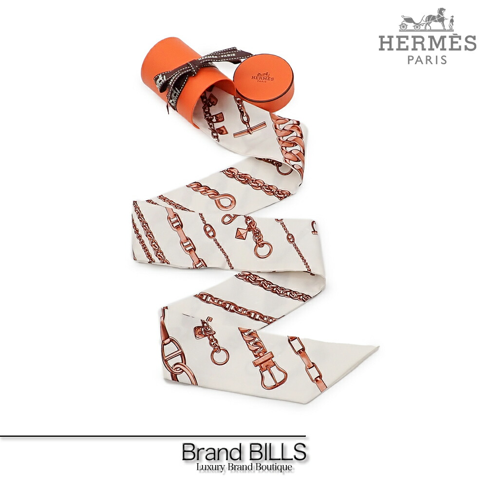 美品 HERMES エルメス ツイロバート・エドワード・リー シュロの葉えり巻き CHAINES ET GOURMETTES チェーン店 腕輪 絹地 ブラン 赤銅色系 062497S 貨物輸送無料 【中古】