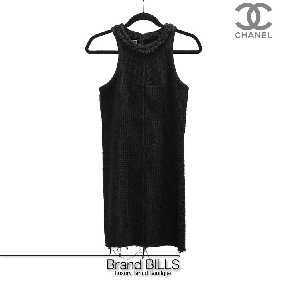美品 CHANEL シャネル スポーツライン ワンピース ノースリーブ P33762 08A ブラック ウール ココマーク 背面ファスナー 38 レディース ファッション 送料無料 【中古】
