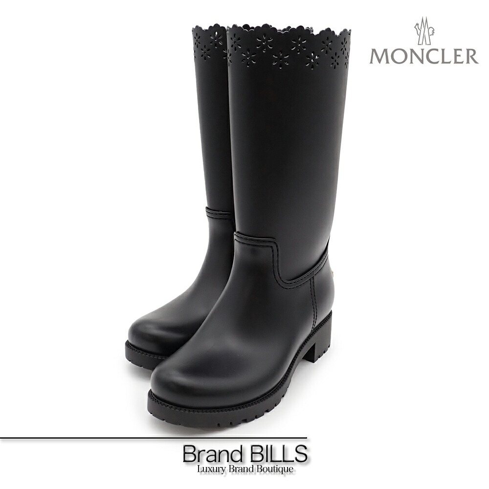 【中古良品】正規店購入品 モンクレール ダウン レインブーツ ブラック 24cm モンクレール ロングブーツ モンクレール ラバー 36 ブラック