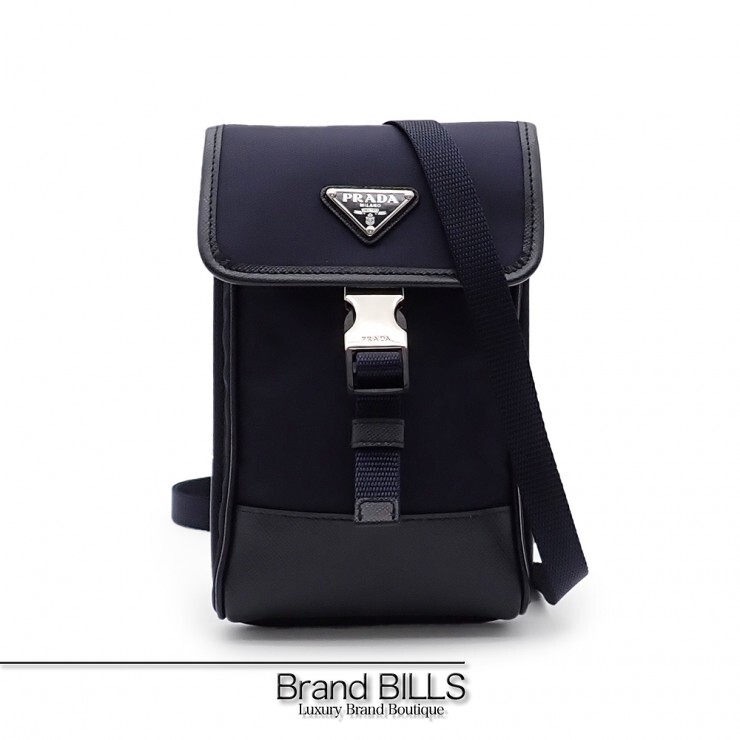 未使用品 PRADA プラダ フォンケース ショルダーバッグ 2ZH109 テスート サフィアーノ トライアングルロゴ ネイビー ユニセックス 【中古】