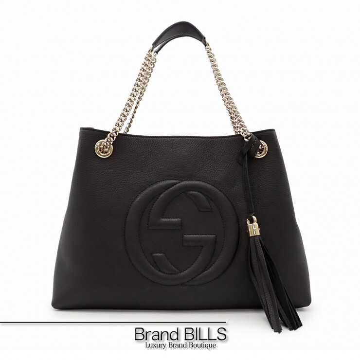 未使用品 GUCCI グッチ ソーホー トートバッグ インターロッキングG 536196 レザー チェーン ブラック ゴールド金具 レディース 【中古】