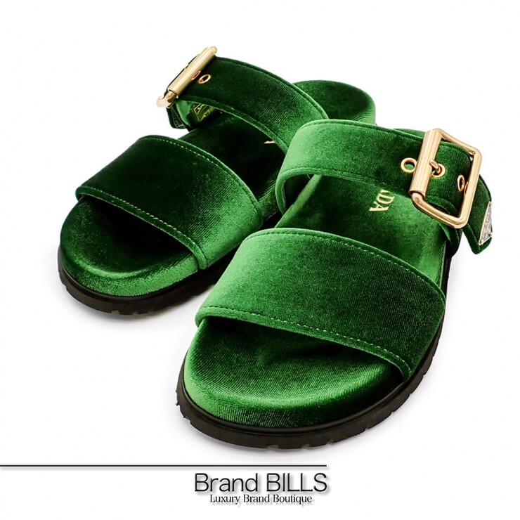未使用品 PRADA プラダ ベルベット スライドサンダル 1XX715 #22.5 ベルベット ローレルグリーン レディース 【中古】｜ブランドビルズ　Brand BILLS 52,800円