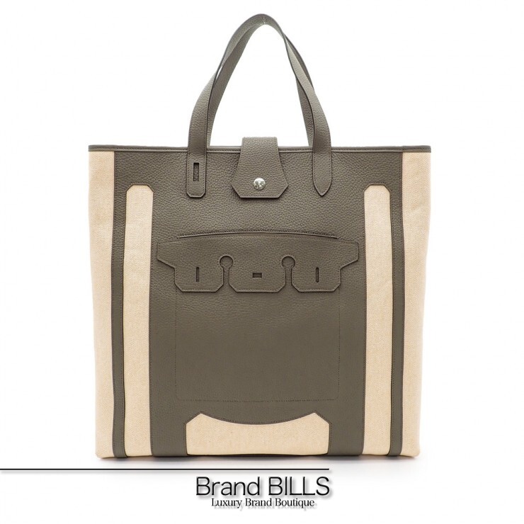 未使用品 HERMES エルメス petit h ムッシューB GM トートバッグ H1068668 トワルアッシュ カーフ エタン ユニセックス 【中古】
