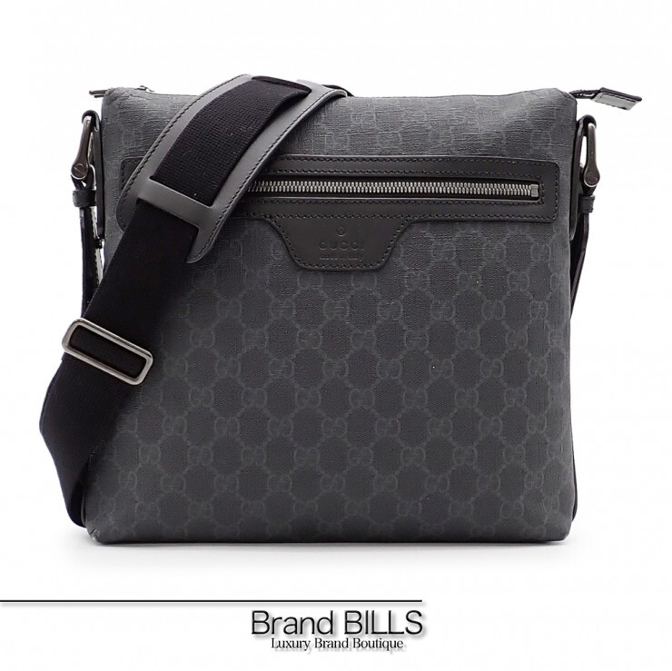 GUCCI グッチ GGスプリーム メッセンジャーバッグ ショルダーバッグ 322279 ブラック グレー ゴールド金具 ブラック 【中古】