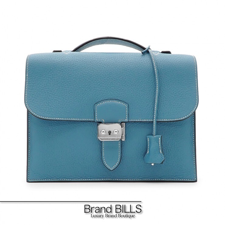 未当てはめる品 HERMES エルメス サック・ア・デペッシュ 27 商行為御徒面子 ブリーフ容れもの 書きものかばん トリヨンクレマンス 青碧ジーン □I目じるし 【中古】
